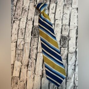 Vintage 1970s Clip On Tie Blue & Yellow Diagonally Striped Necktie by Snapper